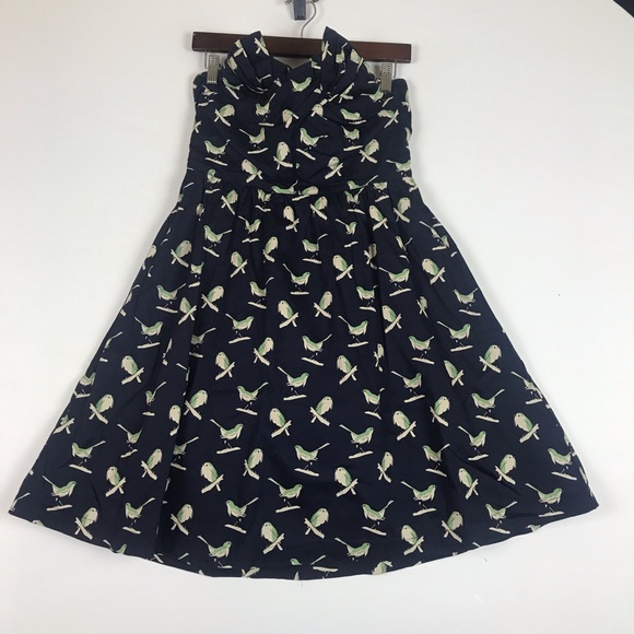 Porridge sing sweetly bird navy sweetheart dress strapless Sz 6 - Picture 2 of 6